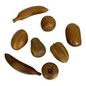 Mid Century Wooden Fruit Lot of 8 Vintage Carved Retro Brown 8 Pieces